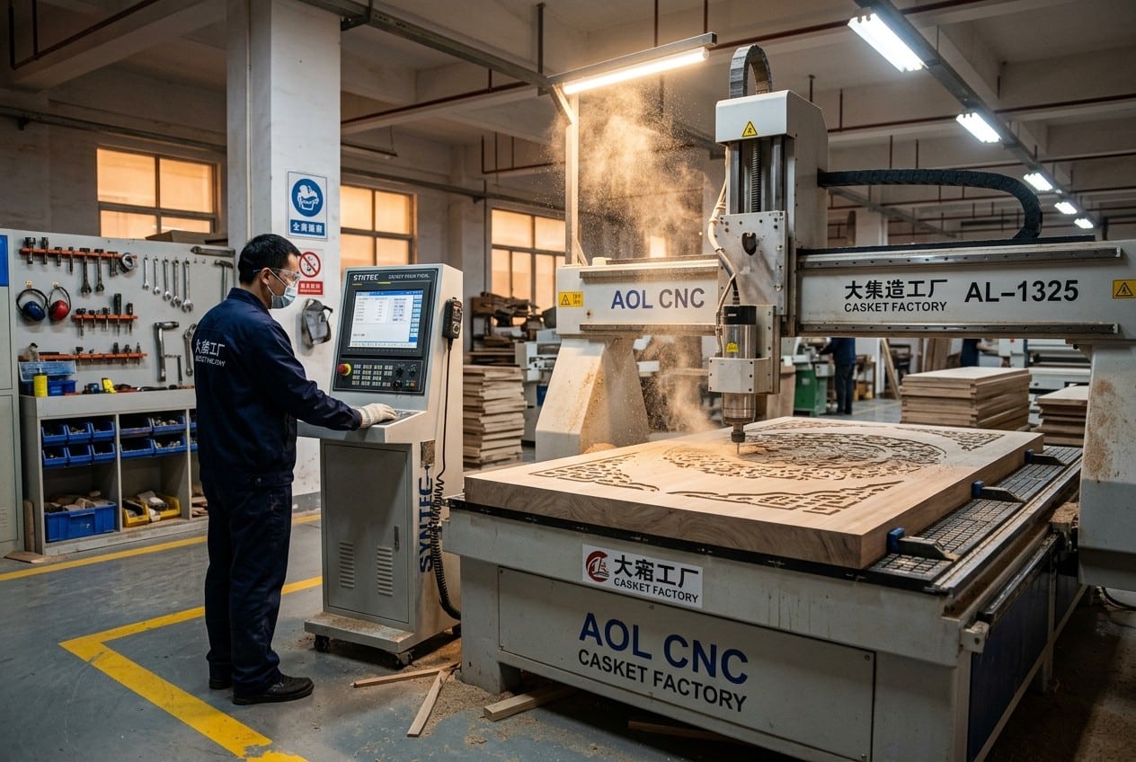 CNC precision cutting workshop at Zhongyi casket factory