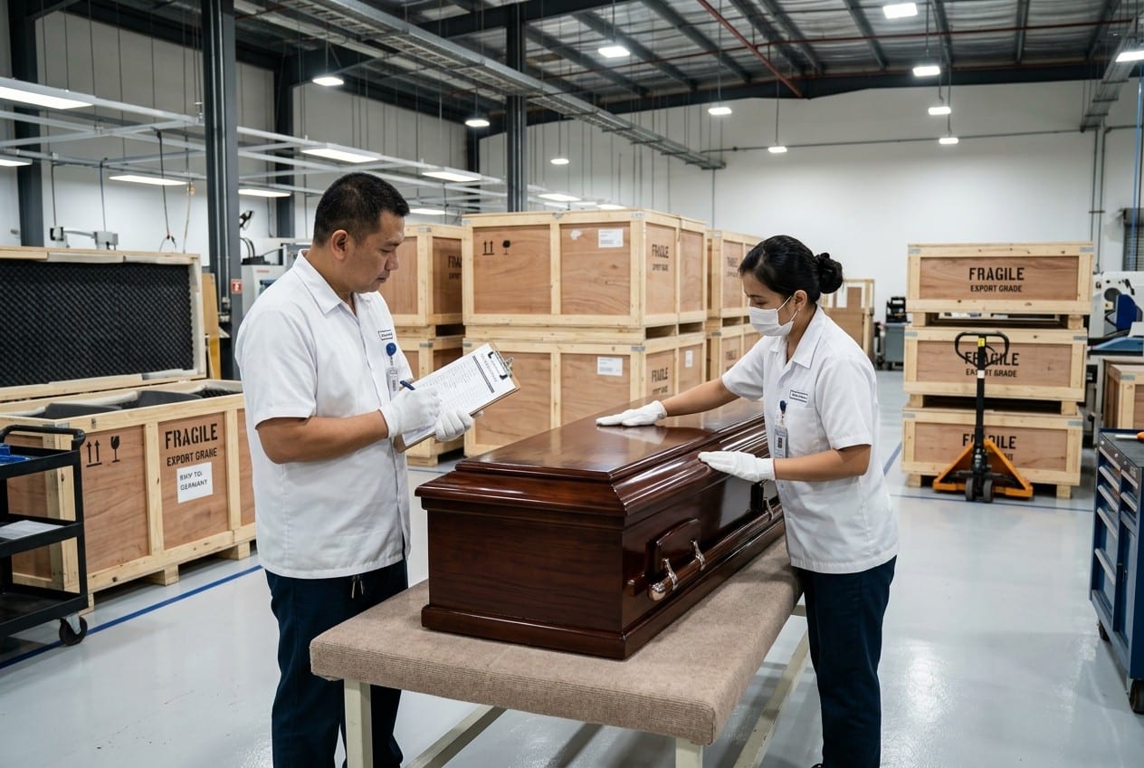 Quality inspection and export-grade packaging line for finished caskets