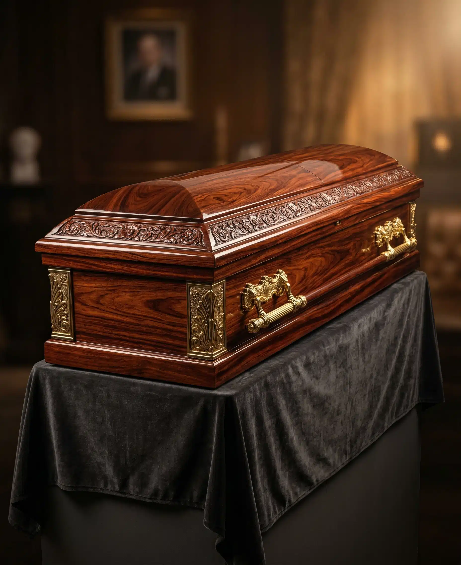 Premium wooden casket crafted from solid rosewood
