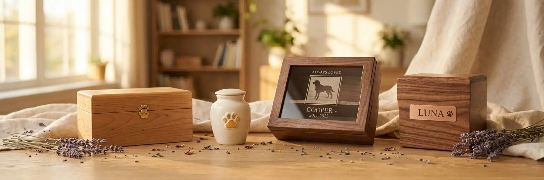 Pet memorial urns and keepsake boxes