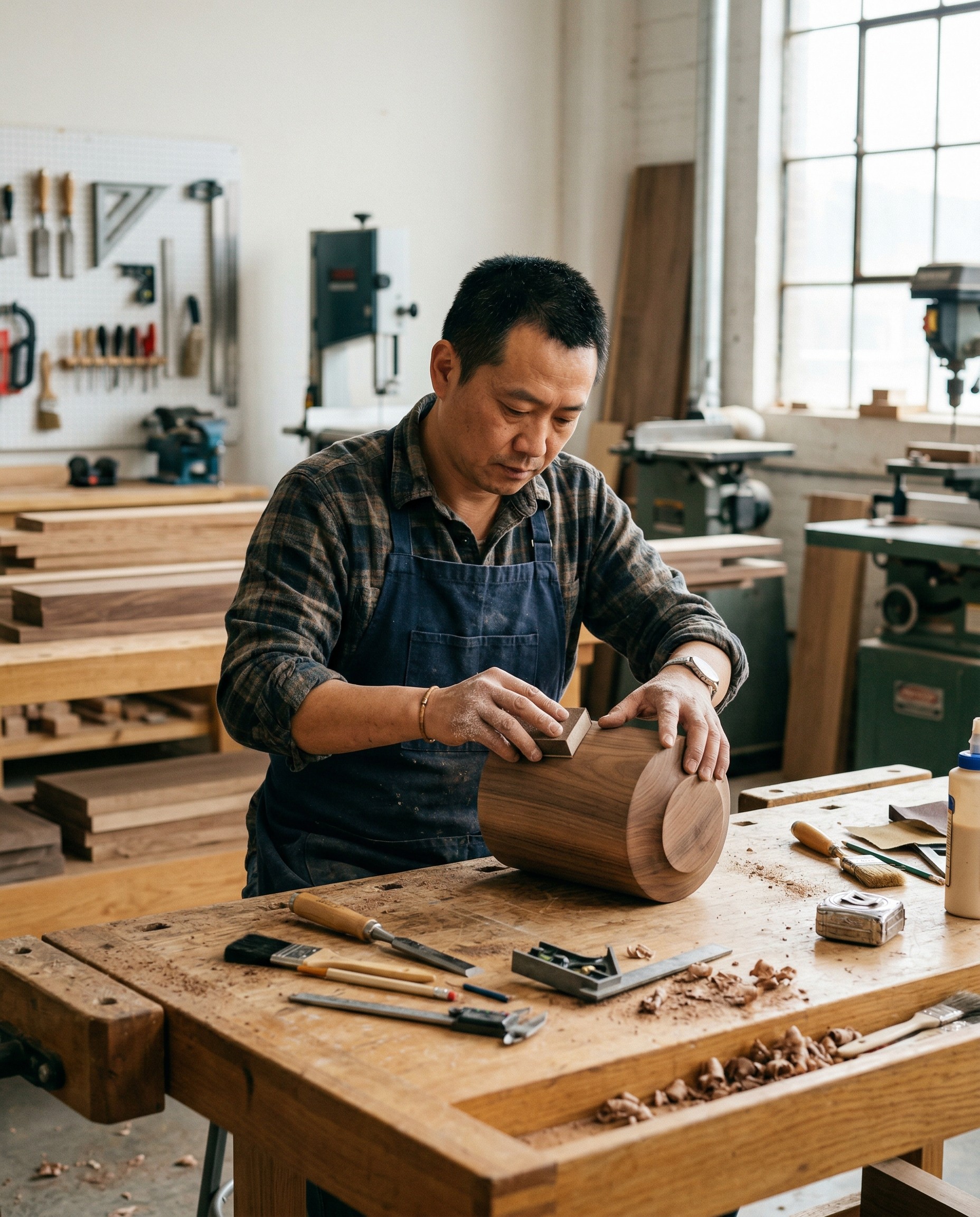 Zhongyi Craft skilled woodworker crafting funeral urns